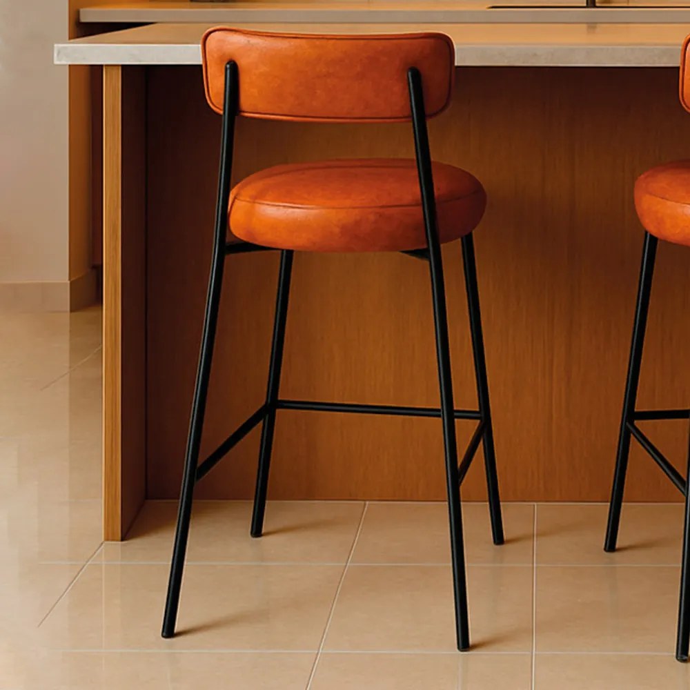 Banqueta Cozinha Alta com Encosto Industrial Preto Londres PU D03 - D'Rossi - Nozes