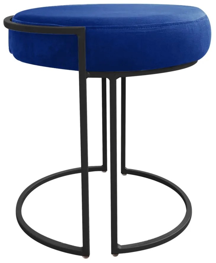 Puff Redondo Base Industrial Preto Kit 2 Love Suede - Azul Royal