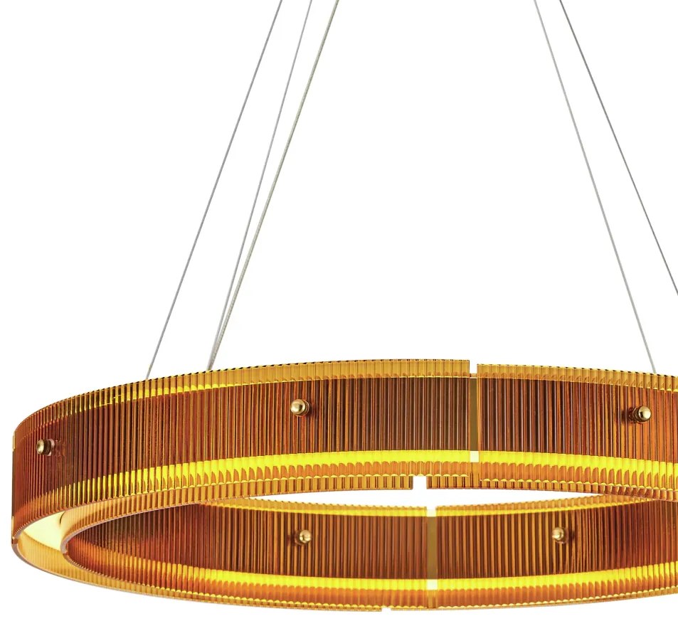 Pendente Fluted Circular Ø60Cm Led 15W 3000K Bivolt Alumínio Dourado V...