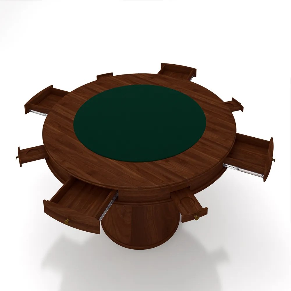 Conjunto Mesa de Jogos Carteado Bellagio Tampo Reversível Verde e 4 Cadeiras Madeira Poker Base Cone Linho Cinza/Imbuia G42 - Gran Belo