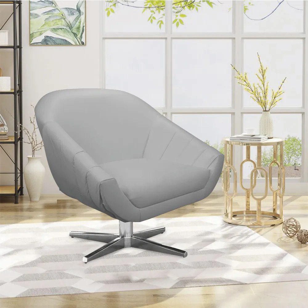 Poltrona Giratória Giovana Corino Base Cromada D03 - D'Rossi - Cinza