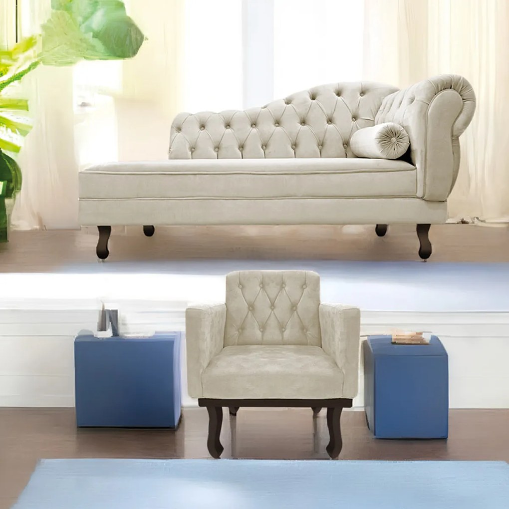 Kit Diva Recamier Diana 140cm Lado Esquerdo e 01 Poltrona Classic Linho - ADJ Decor