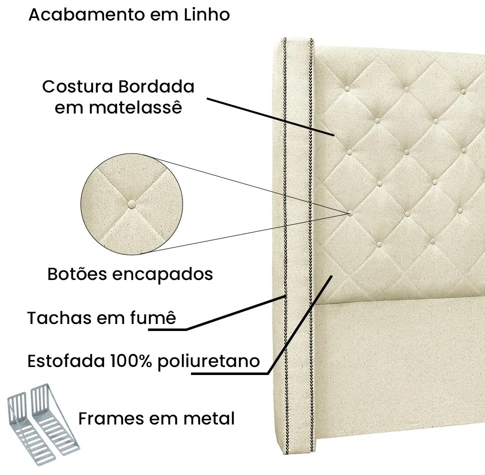 Cabeceira Cama Box Queen 160 cm Vicenza Linho S04 - D'Rossi - Perola