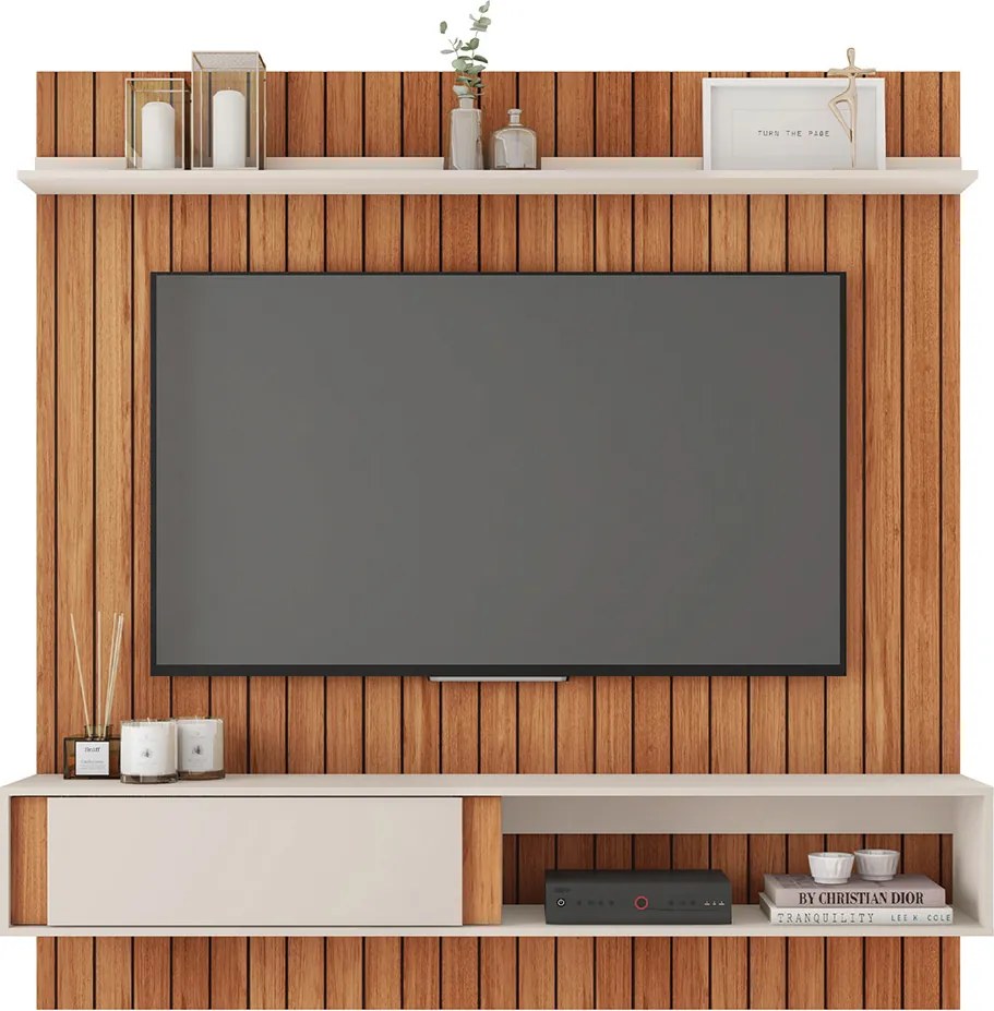 Painel Sirius Ripado 180cm para TV até 65 com Ripado MDF Freijo/OffWhite G11 - Gran Belo