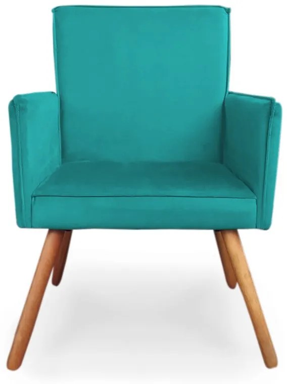 Poltrona Decorativa Vênus com Debrum Pés Palito Madeira Suede Turqueza - Sheep Estofados - Azul