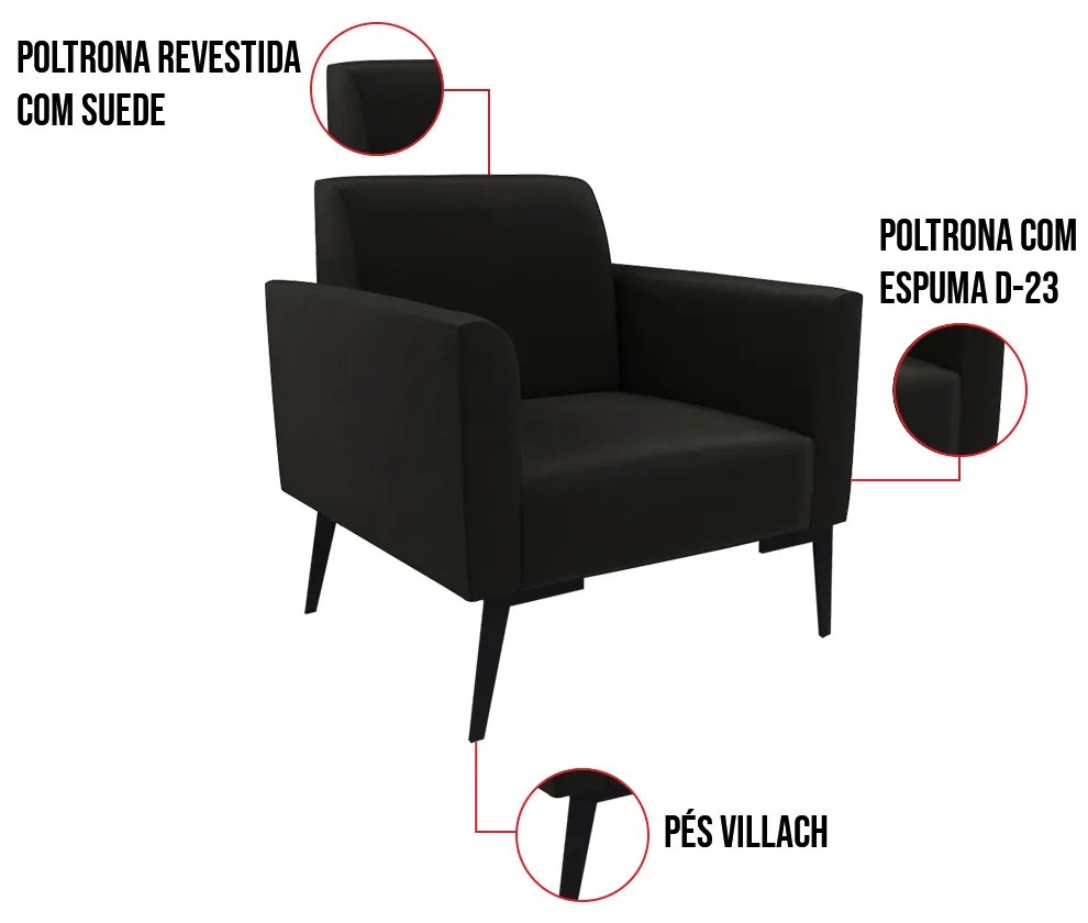 Poltrona Pés Villach Marisa Suede - Preto