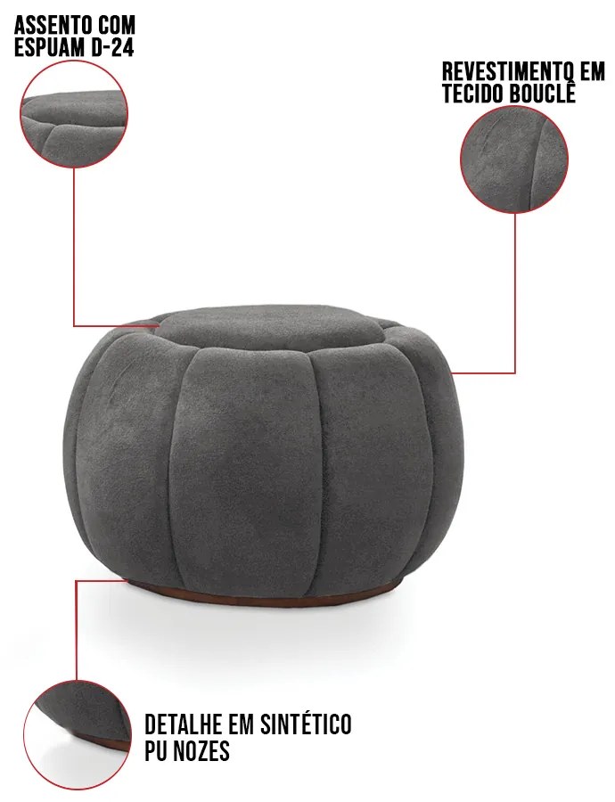 Puff Redondo Orgânico para Sala Cloud Bouclê E03 - D'Rossi - Cinza escuro
