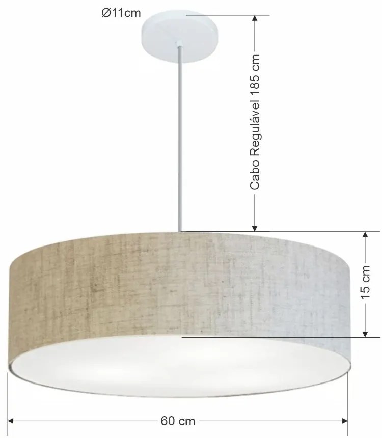 Lustre Pendente Cilíndrico Md-4221 Cúpula em Tecido 60x15cm Rustico Bege - Bivolt