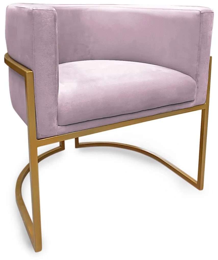 Poltrona Decorativa Base Metal Dourada Luna Veludo Rosê - Sheep Estofados - Veludo Rosê
