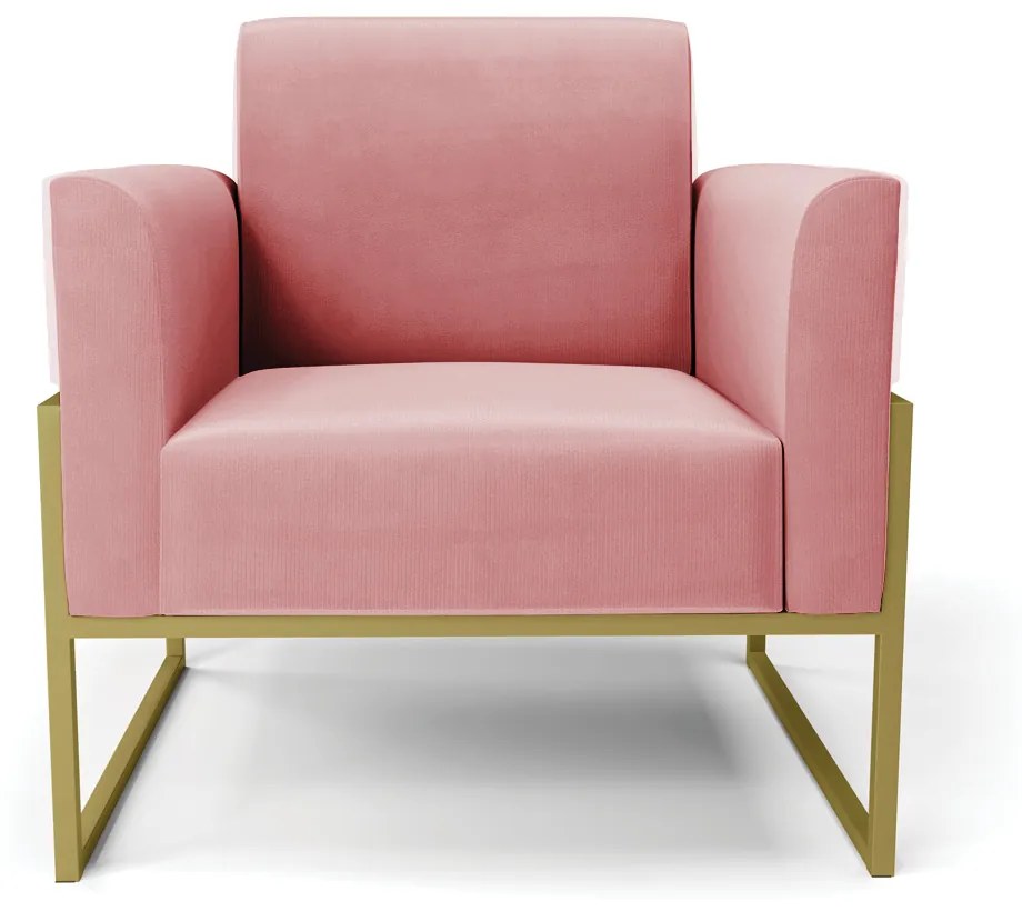 Poltrona Base Industrial Alta Dourado Marisa Suede D03 - D'Rossi - Rose
