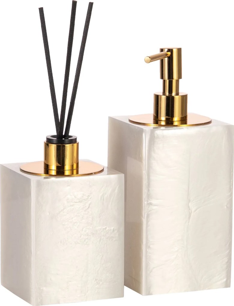 Conjunto Banheiro Duo Quadrado Resina - Madrepérola - Gold Madrepérola - Gold