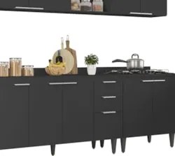 Armário de Cozinha Com Tampo CP05 290cm Pérola Preto Z34      - Mpozen