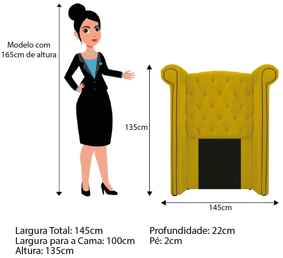 Kit Cabeceira e Calçadeira Veneza 100 cm Solteiro Suede Amarelo - ADJ Decor