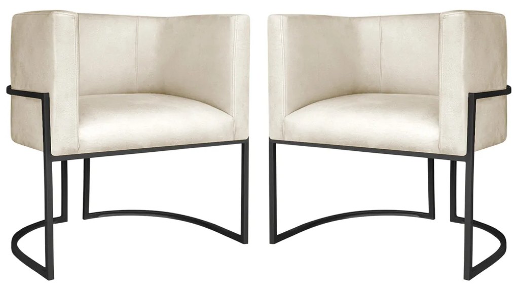 Kit 2 Poltronas Dália Luxo Moderna Estofada Design Sofisticado com Base de Ferro Preto Corano