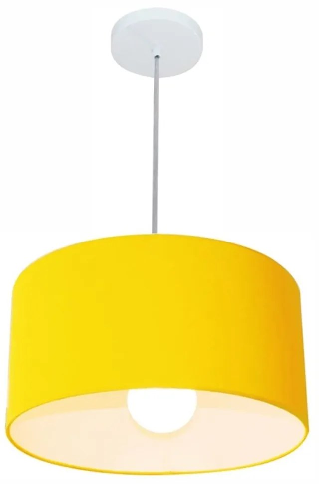 Lustre Pendente Cilíndrico Md-4146 Cúpula em Tecido 40x30cm Amarelo - Bivolt