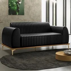 Sofá 180cm 3 Lugares Base Gold Molino D06 PU B-159 Preto - Mpozenato