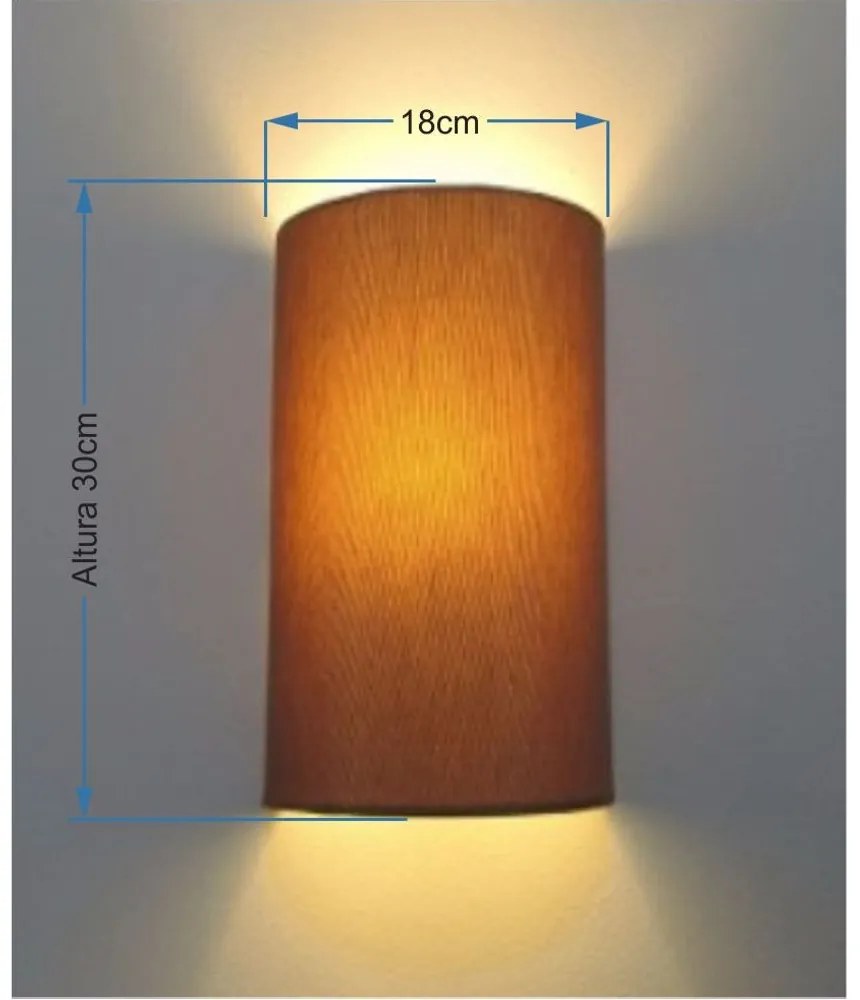 Arandela Meia Cana Md-2031 Cúpula em Tecido 30/18x16cm Palha - Bivolt