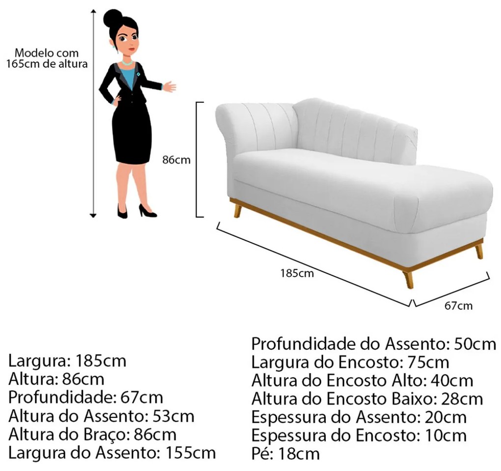 Recamier Vanessa 185cm Lado Direito Corano Branco - ADJ Decor