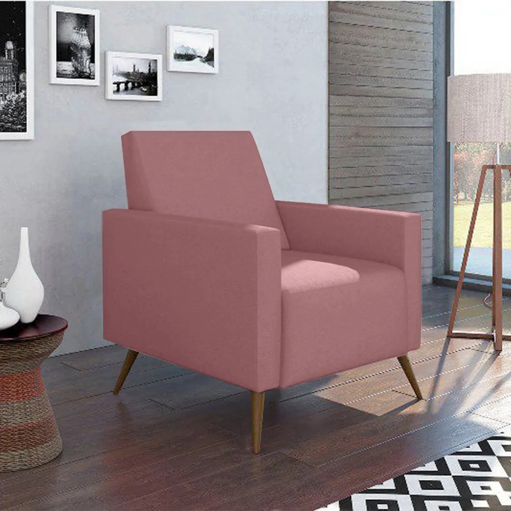 Poltrona Decorativa Amamentação Gabi Pé Palito Suede Rosê