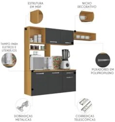 Armário de Cozinha Compacta 180cm Maxyn Cinamomo/Grafite A15 - Mpozena