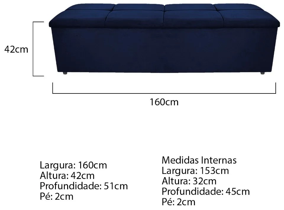 Calçadeira Munique 160 cm Queen Size Suede Azul Marinho - ADJ Decor