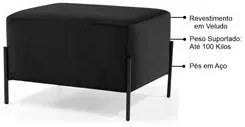 Kit 2 Puffs Decorativos 60cm Base Aço Status C-300 Veludo Preto - Domi