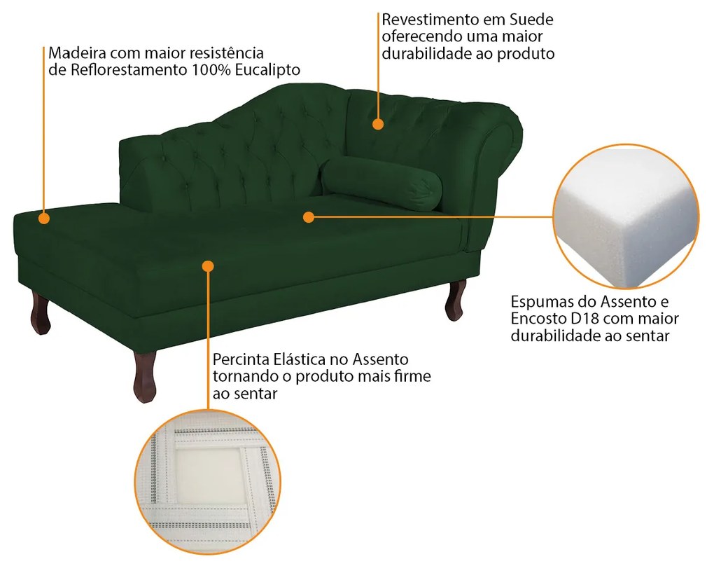 Recamier Diana 160cm Lado Esquerdo Suede Verde - ADJ Decor