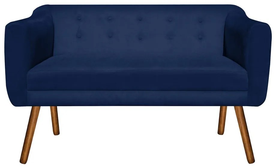 Kit 01 Namoradeira 02 Lugares e 02 Poltronas Giratória Julia Suede Azul Marinho Base Madeira MM30 D'Rossi