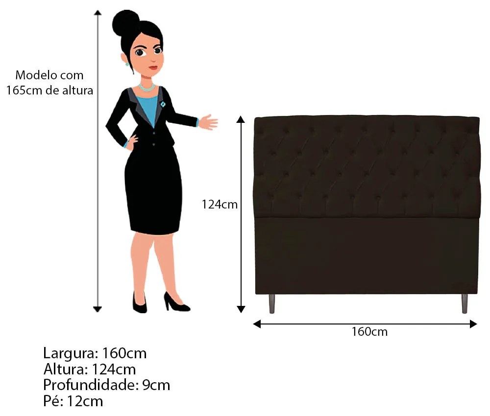 Cabeceira Estofada Liverpool 160 cm Queen Size Corano Marrom - ADJ Decor