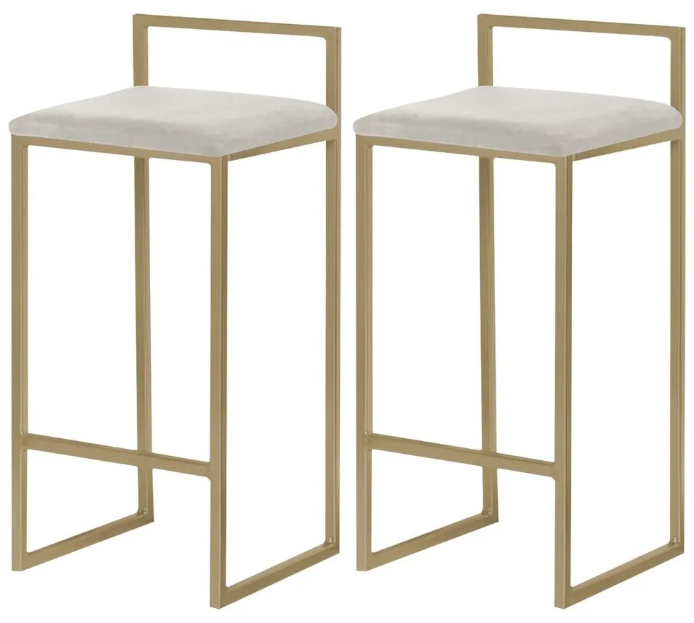 Kit 2 Banqueta Decorativa Selena Base Gold Suede Bege G41 - Gran Belo