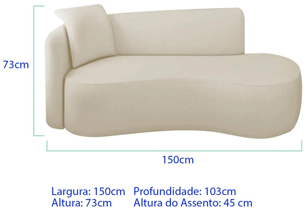 Divã Recamier Suíça Curvo Sala Recepção 150cm Ld Linho