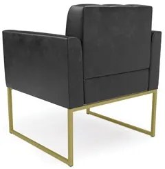 Poltrona Base Industrial Dourado Kit 2 Ana Sintético PU Preto - Ibiza