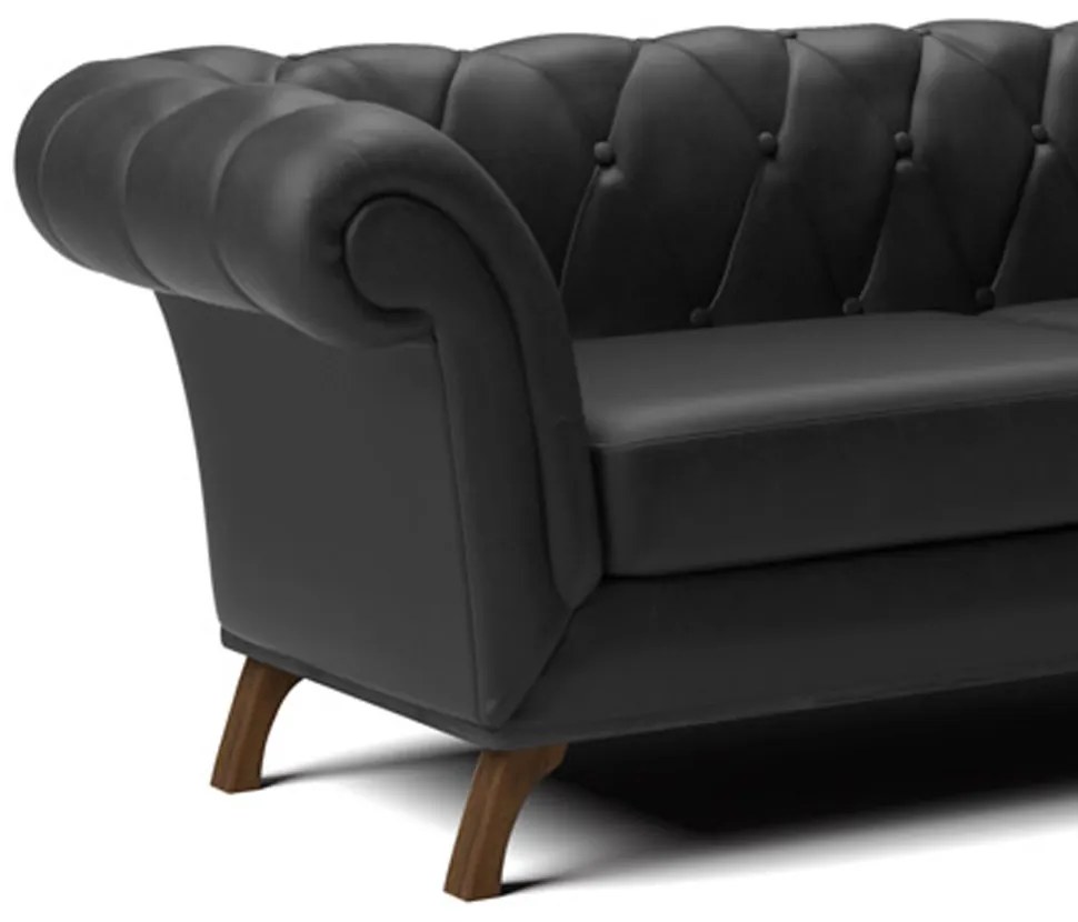 Sofá 3 Lugares Viena D07 230cm Base de Madeira Corano Preto - D'Rossi