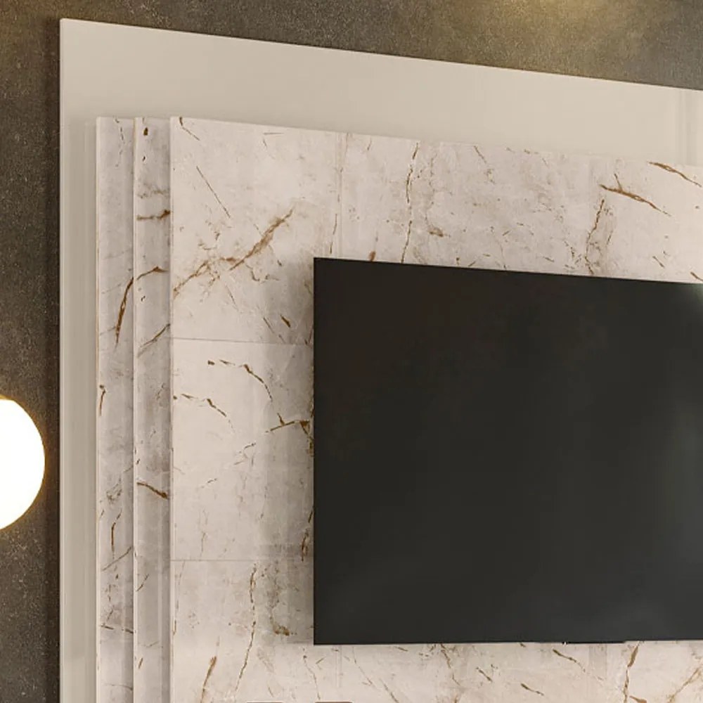 Estante de TV 65 Pol 183cm Sala de Estar Fayron M20 - D'Rossi - Calacata e Off White