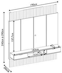 Painel Para TV 75 Pol Canelado Extensível Piso ao Teto D04 Off White/F