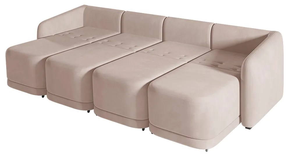 Sofá Cama Modulado Retrátil e Reclinável Decorativo Varsóvia 436cm Veludo Rosê G33 - Gran Belo