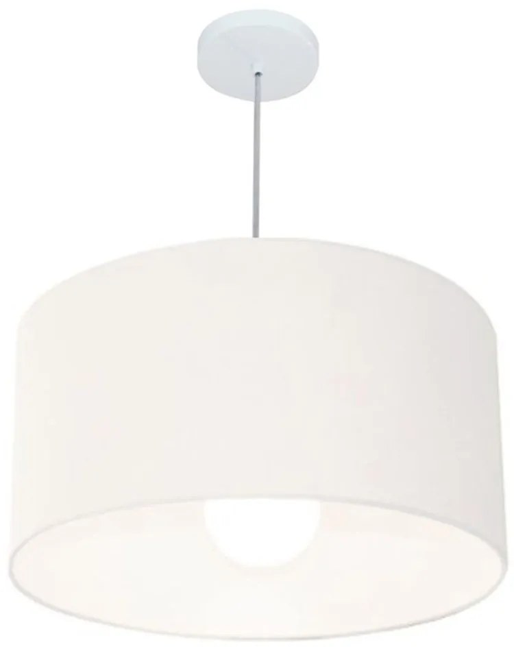 Lustre Pendente Cilíndrico Md-4169 Cúpula em Tecido 60x30cm Branco - Bivolt