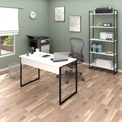 Conjunto Escritório Mesa 120 e Estante Studio Industrial Z28 Branco -