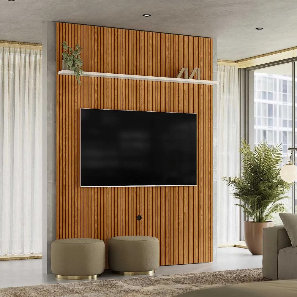 Painel Decorativo 245cm Sanson Frisado MDP até 65 Cinamomo/OffWhite G97 - Gran Belo