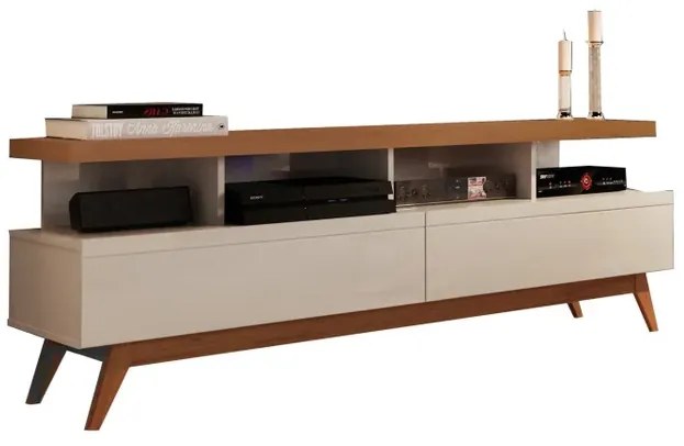 Rack Para TV Até 65 Polegadas Vivare 1.6 Wood Off White/Freijó - Giga Móveis