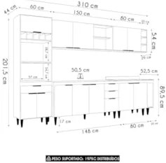 Armário de Cozinha CP07 Para Pia 150cm Pérola Z34 Preto - Mpozenat