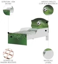 Mini Cama Infantil 148x68cm Com Proteção Lateral Futebol K06 - Mpozena