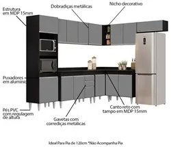 Armário de Cozinha Modulada de Canto 8 Peças CP02 Balcão com Tampo Pre