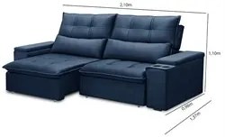 Sofá Retrátil Reclinável 3 Lugares 210cm Moritz F05 Veludo Azul - Mpoz