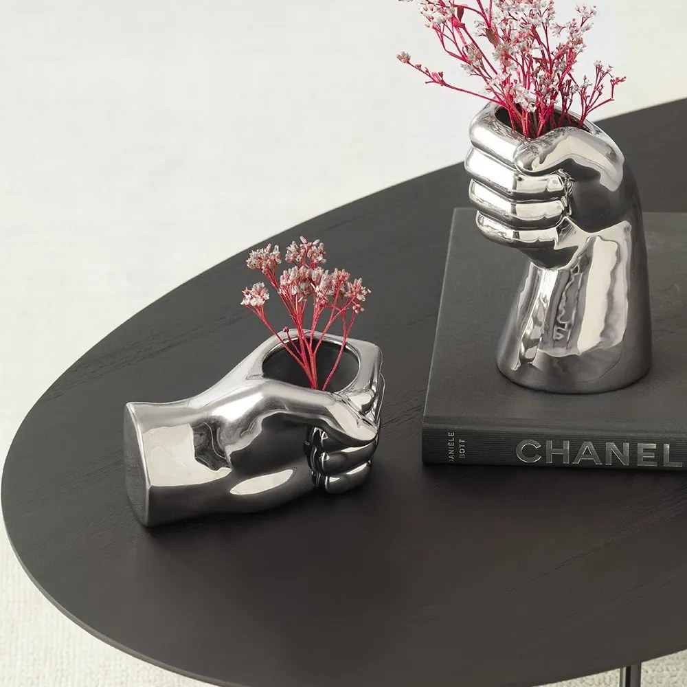 Cachepot "Mao Prata" Em Ceramica 7,5x15 cm M02 - D'Rossi
