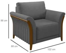 Kit Sofá Living 3 Lugares e Poltrona 102cm Pés Madeira Roya Z32 Linho