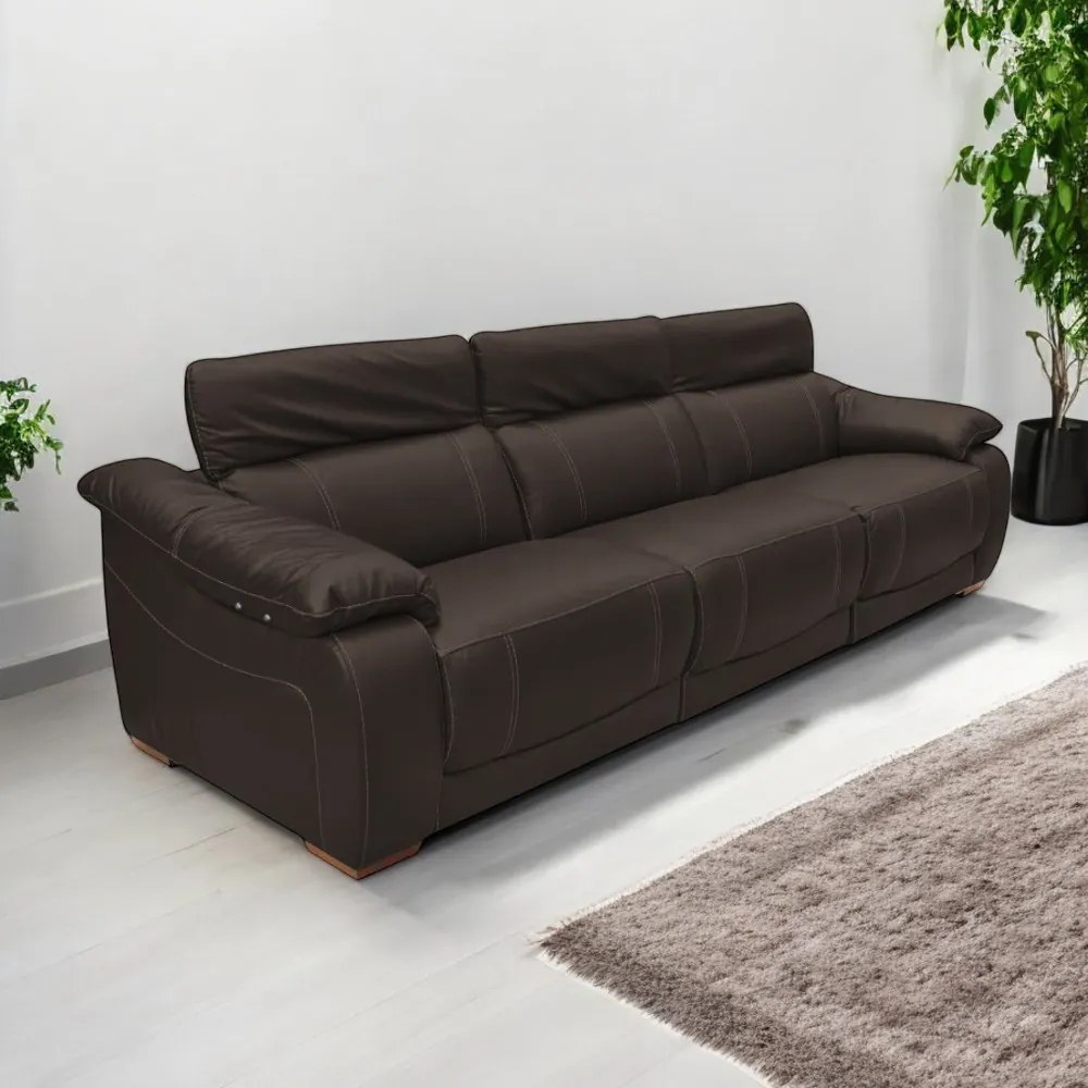 Sofá Elétrico Reclinável Sala de Estar Concepción U076 308cm Modulado Botão Touch Couro Marrom G49 - Idea Relax By Natuzzi Group