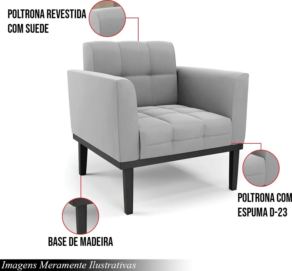 Poltrona Decorativa Karen Pés Fixo em Madeira Preto Suede Cinza G19 - Gran Belo