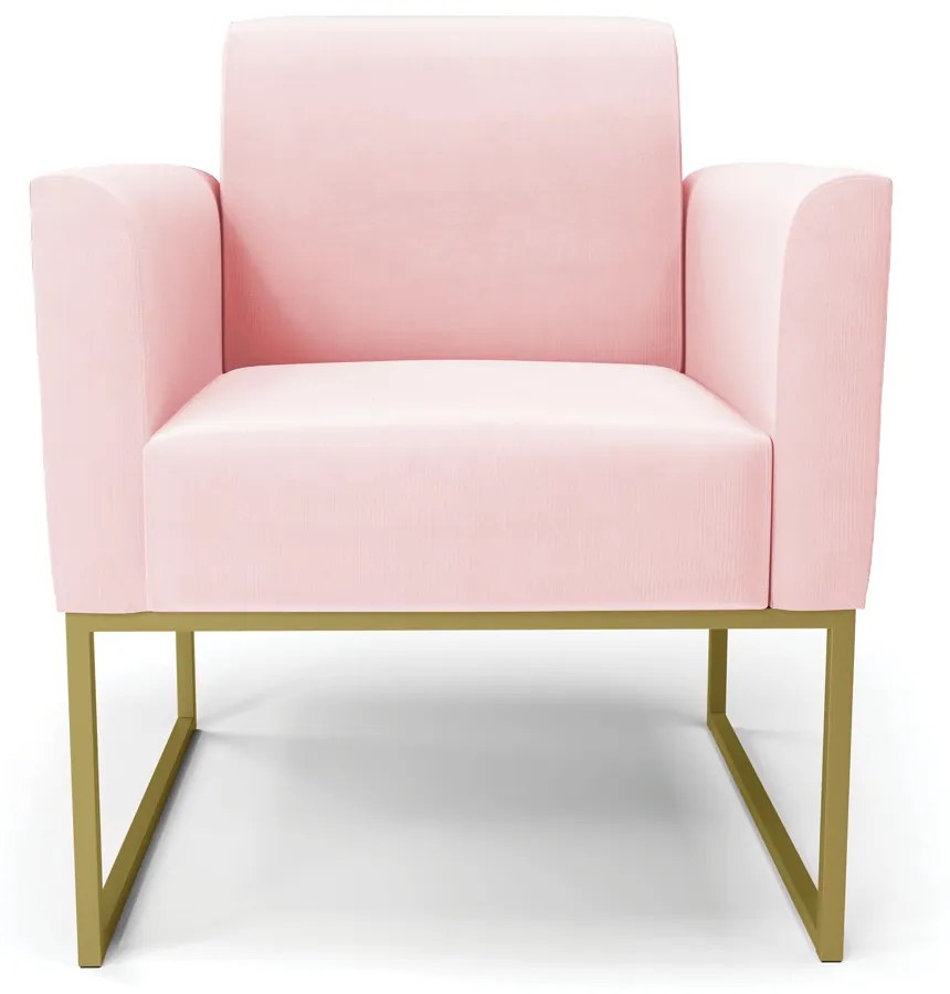 Kit 2 Poltronas Base Industrial Dourado Marisa Suede Rosa Bebê D03 - DRossi