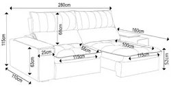 Sofá Retrátil 4 Lugares com Porta Copo 280cm Andes F05 Veludo Grafite